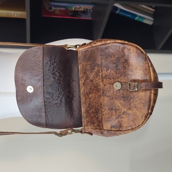 BRUNO ROSSI FIRENZE Vtg Brown Boho Hand Tooled Leather Made in Italy Crossbody - Picture 3 of 16